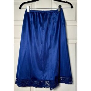 Vintage Vanity Fair Slip Skirt Navy Royal Blue Lace Large Nylon